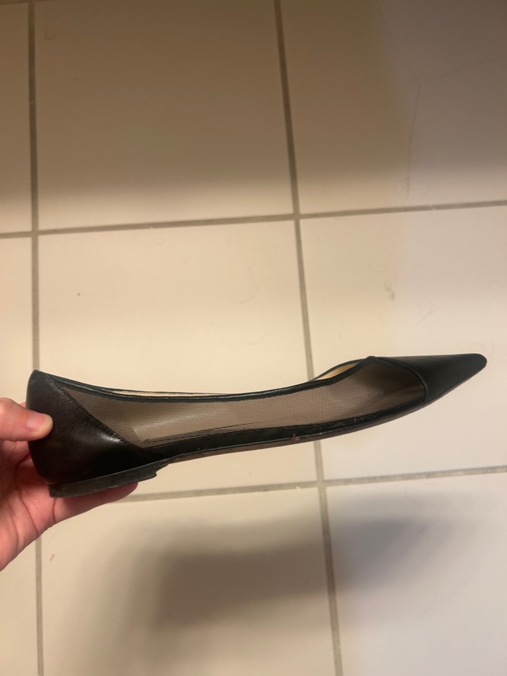 Jimmy Choo Black Pointed-Toe Mesh & Leather Flats - Women's 39.5 - Picture 4 of 5